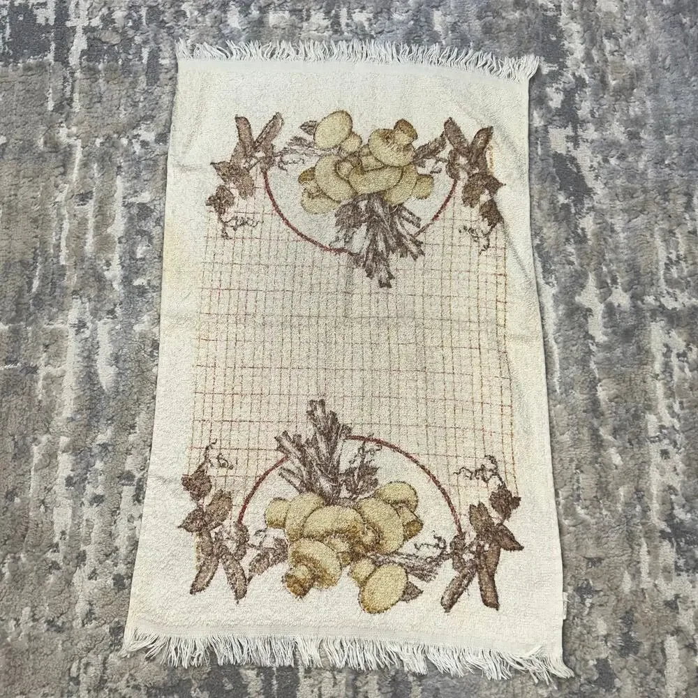 Vintage Retro 70s Mushroom 2 Dish Towels 3 Dishcloths Matching Set of 5
